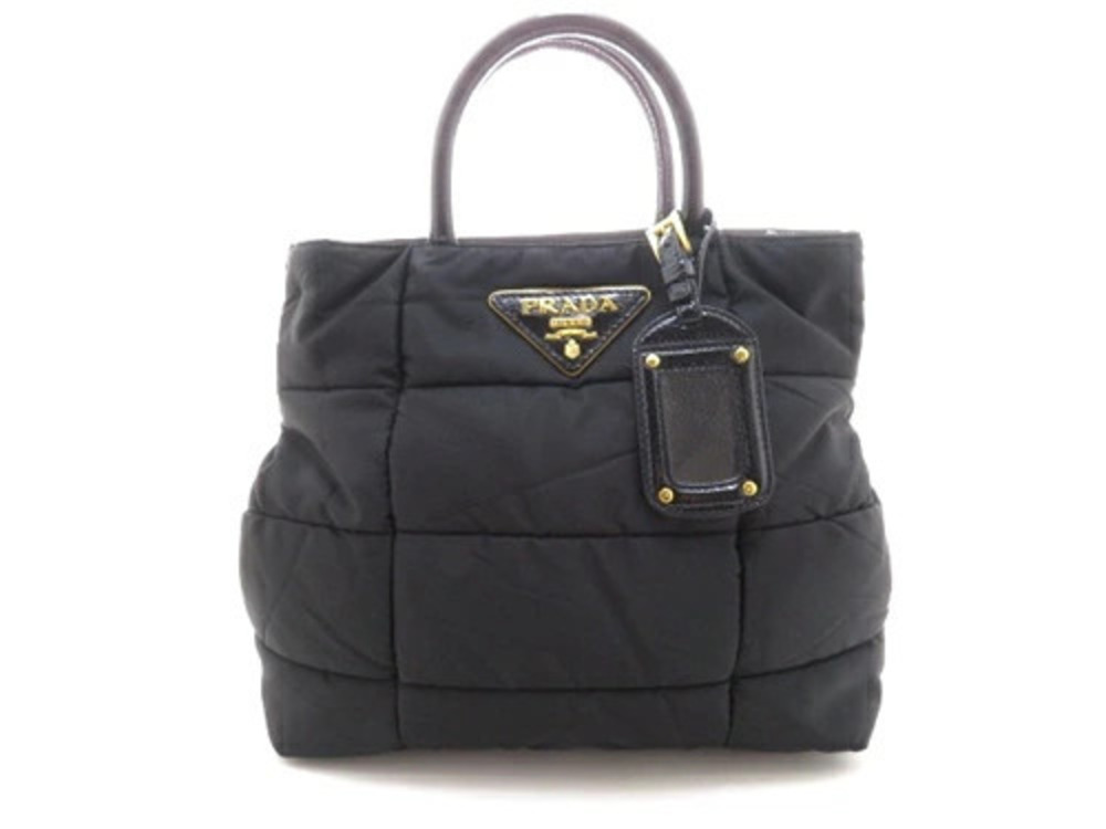 Prada black quilted top handle bag